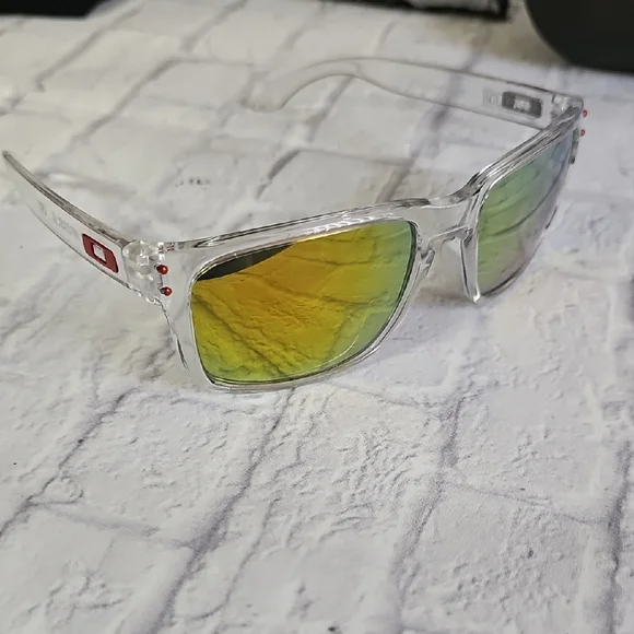 Oakley Holbrooks in a clear / crystal frame with a Prizm-style mirrored lens. - Picture 2 of 6